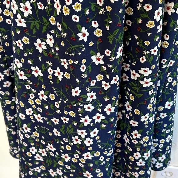 Navy/Multi Floral V-Neck Long Sleeve Modest Boho Cottagecore Midi Dress Sz M - Picture 4 of 9